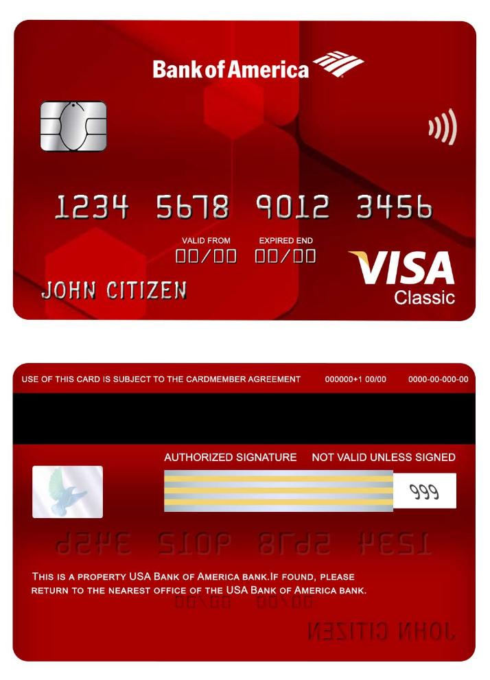 USA Bank of America bank visa classic card